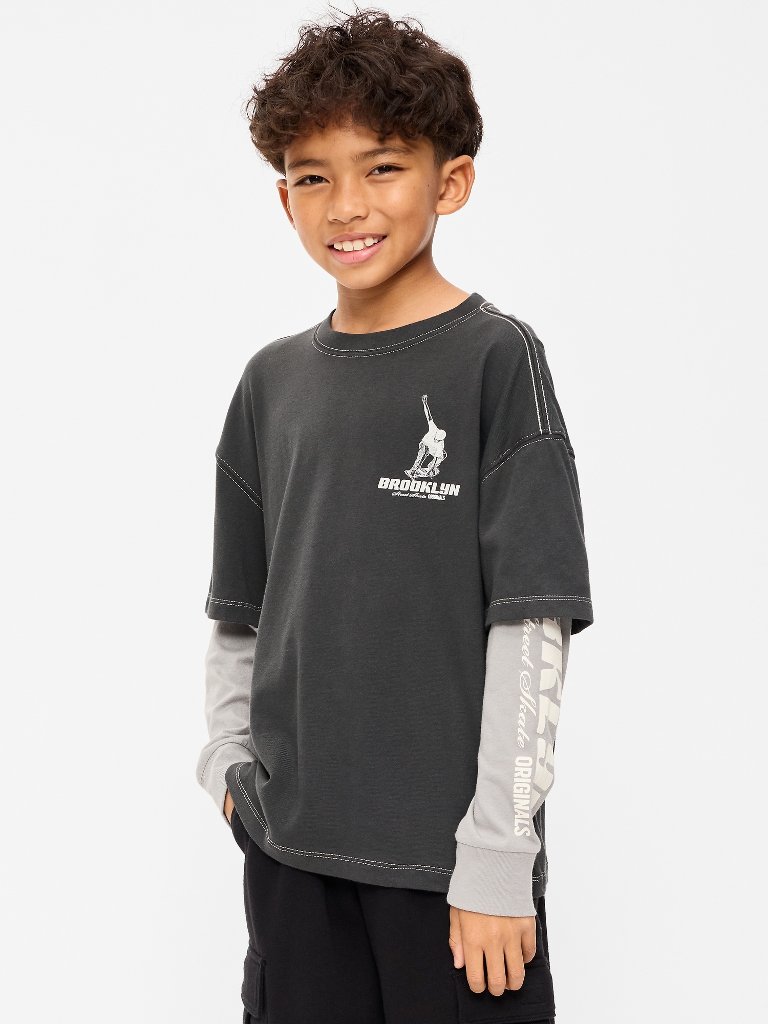 Oversized Long-Sleeve 2-In-1 Graphic T-Shirt for Boys