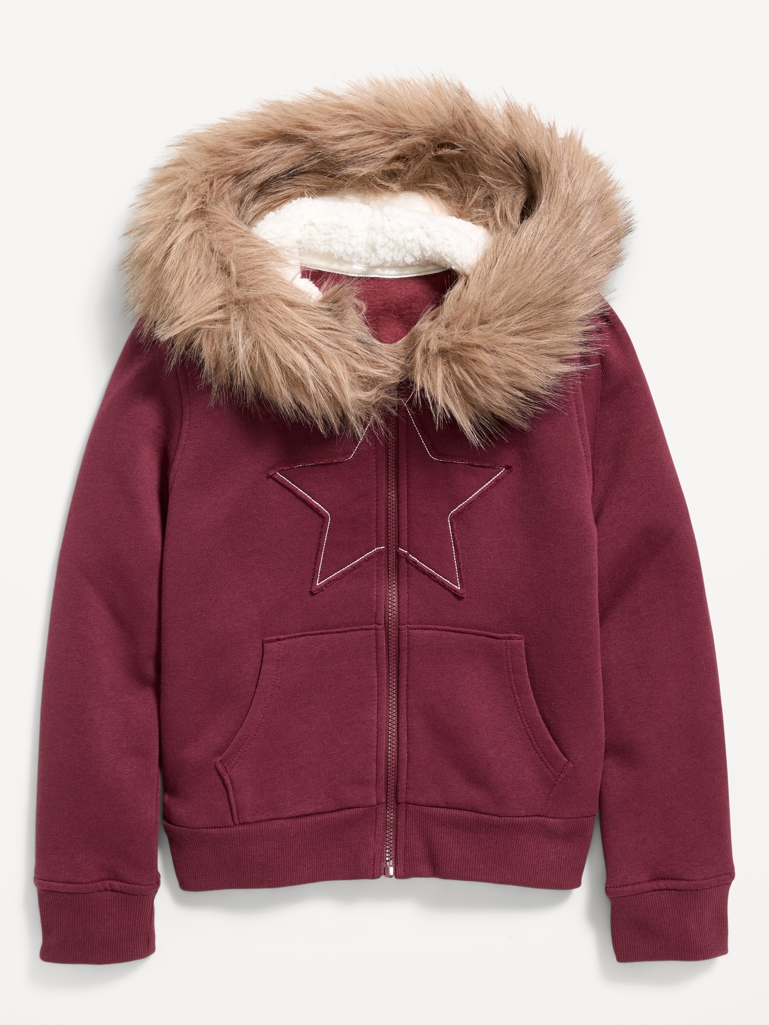Худи Old Navy Fitted Faux-Fur Full-Zip для девочек, цвет: Состаренный бордовый