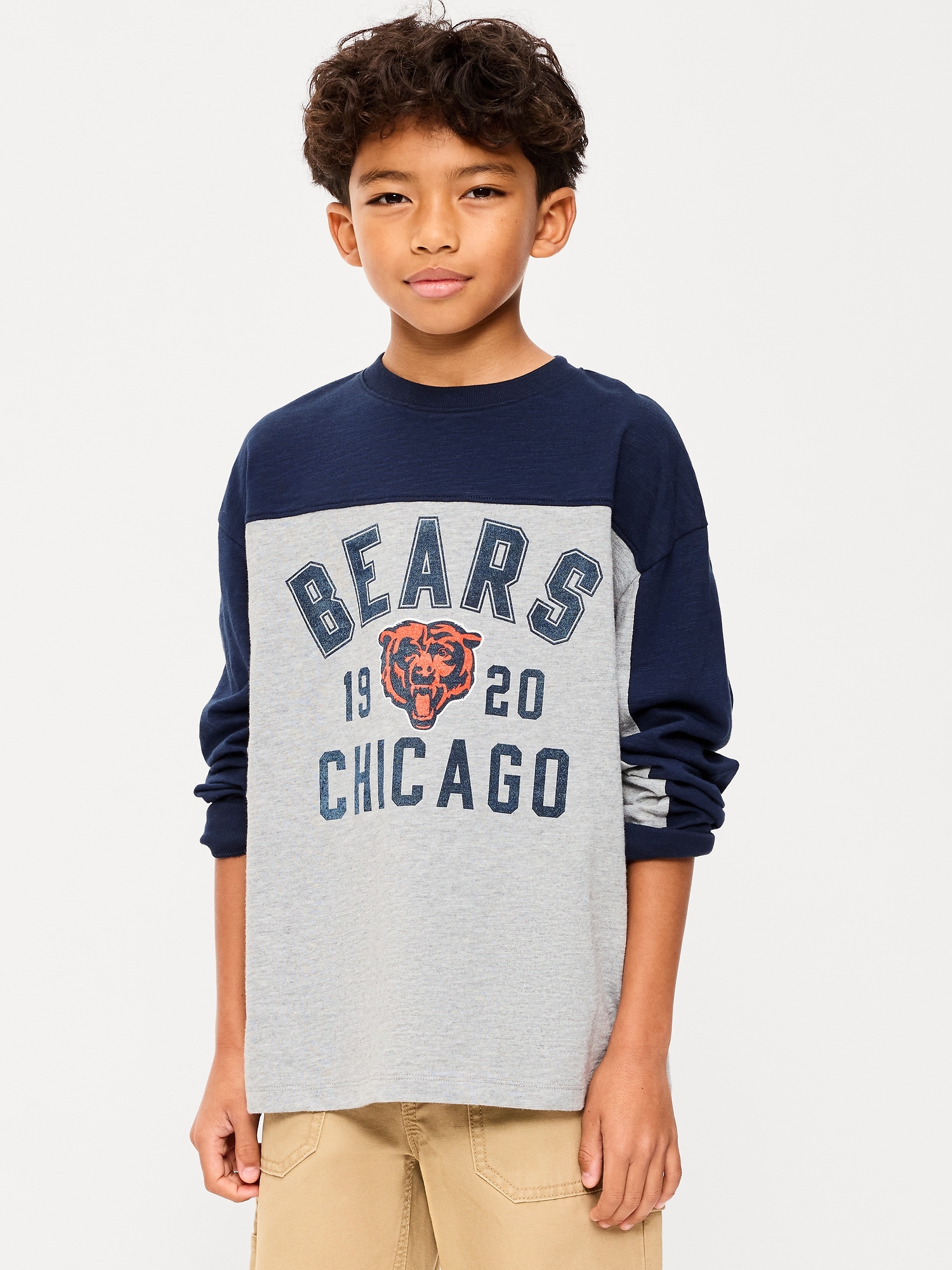 Chicago Bears Long-Sleeve Oversized Graphic Football T-Shirt for Boys