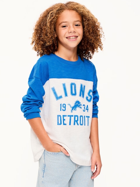 Detroit Lions Long-Sleeve Oversized Graphic Football T-Shirt for Boys