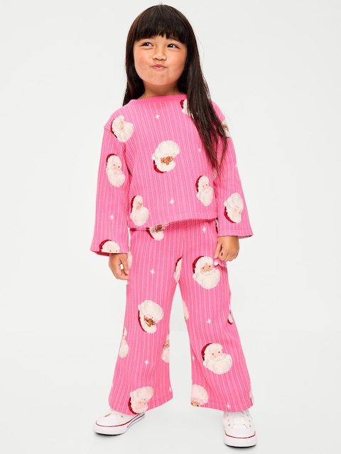Printed Waffle Knit Top and Pants Set for Toddler Girls