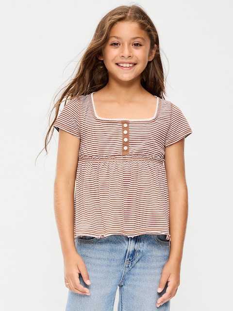 Short-Sleeve Henley Top for Girls