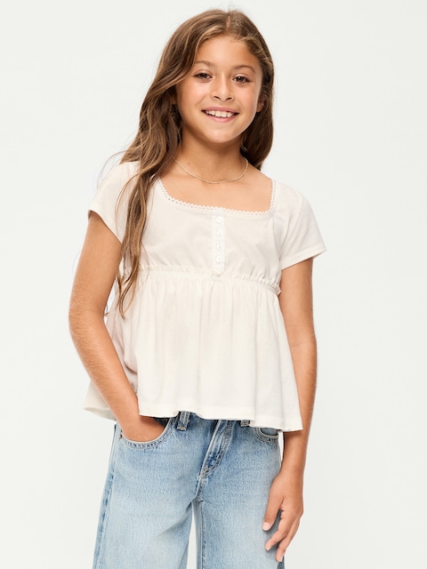 Short-Sleeve Henley Top for Girls