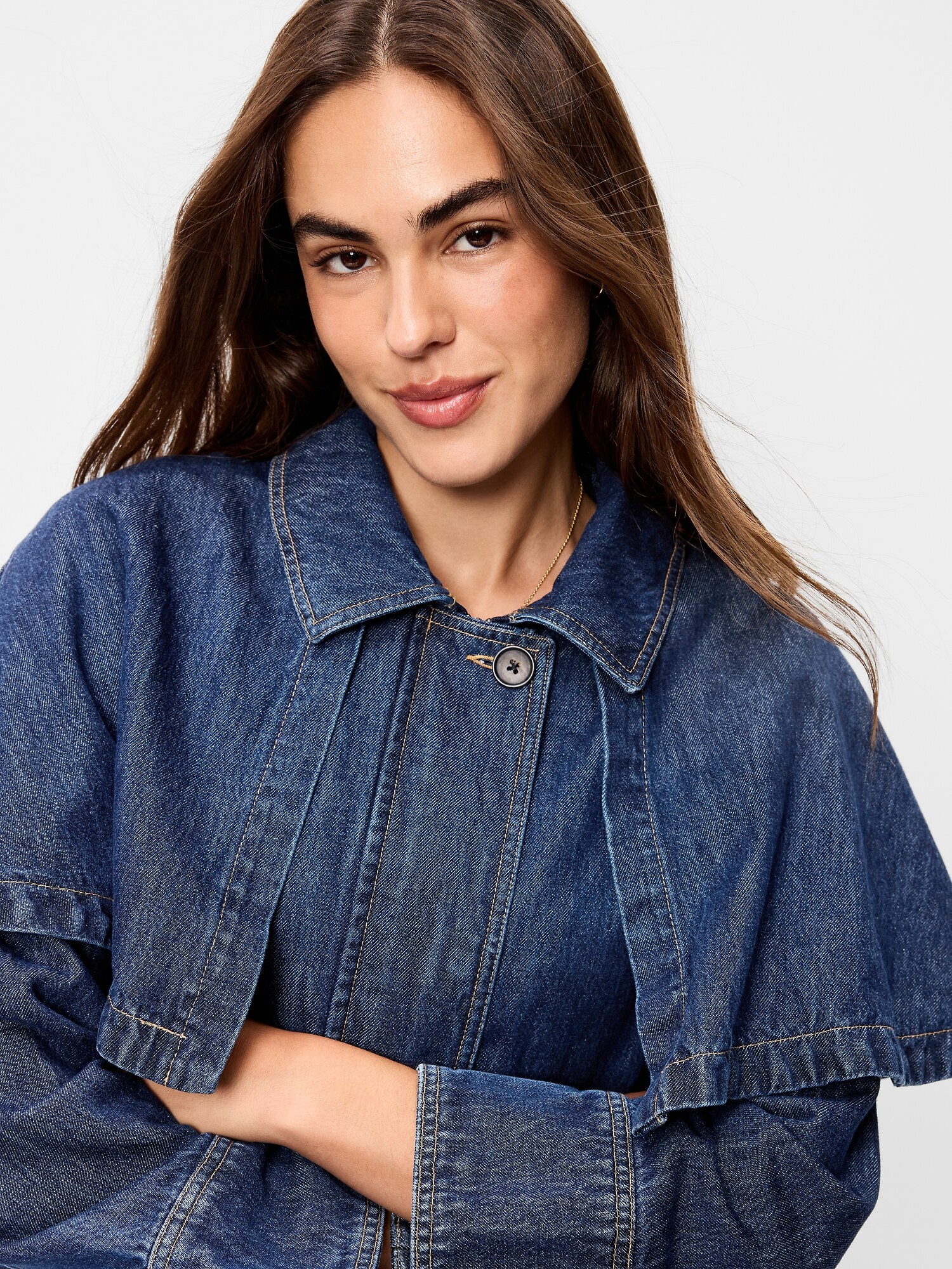 Женская джинсовая куртка-накидка Old Navy, цвет: Тёмная варка — фото 4