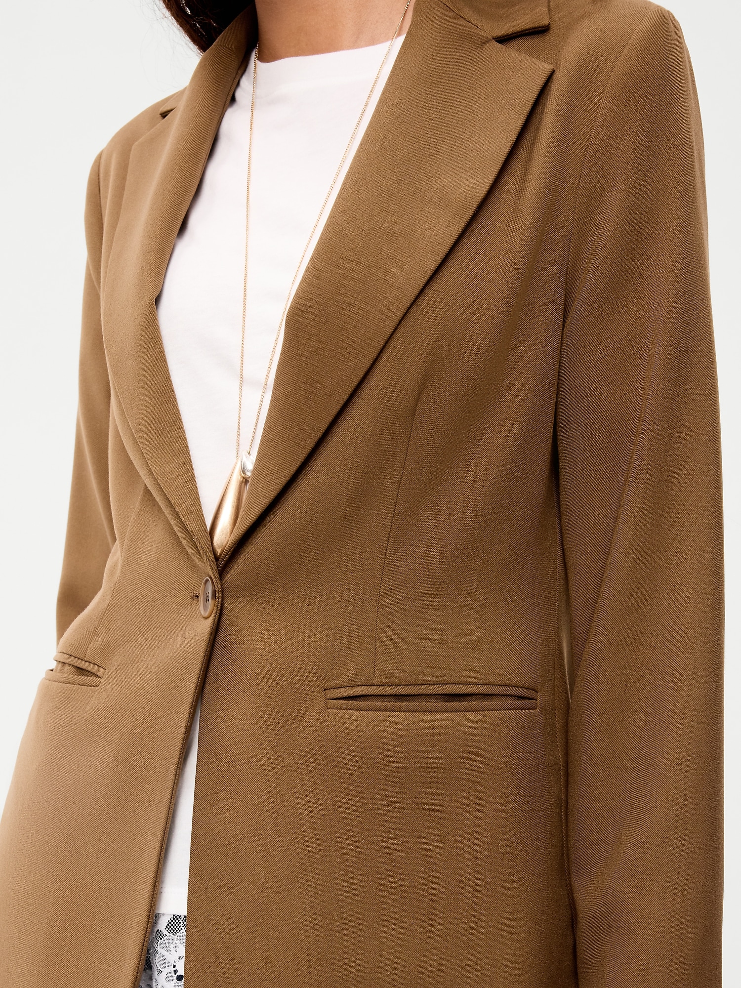 Longline Twill Double-Breasted Blazer