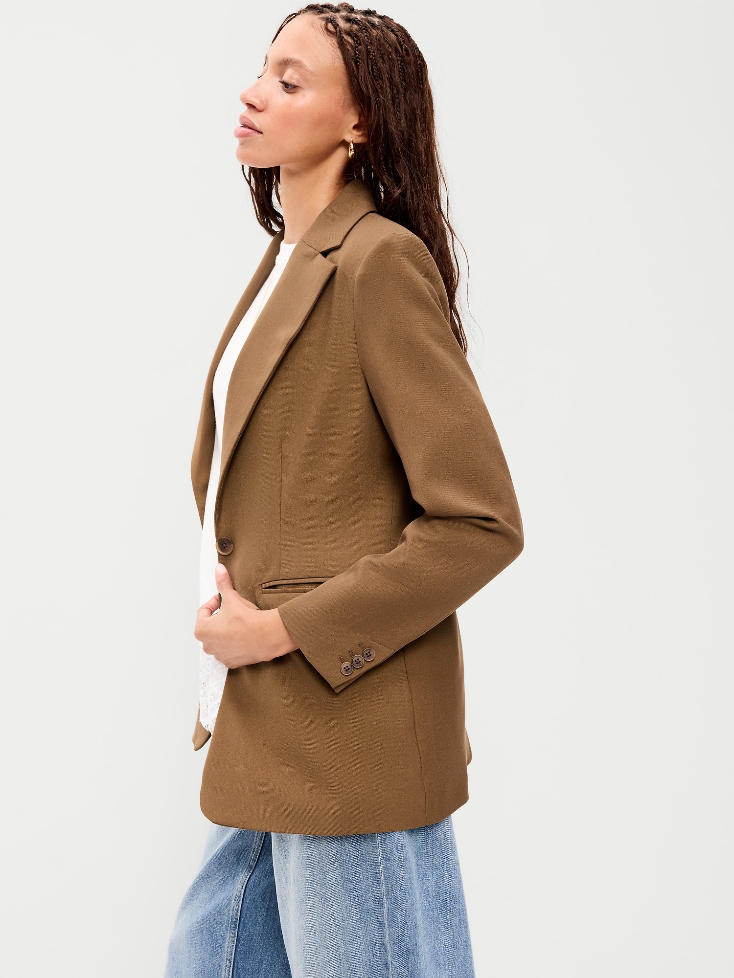 Longline Twill Double-Breasted Blazer