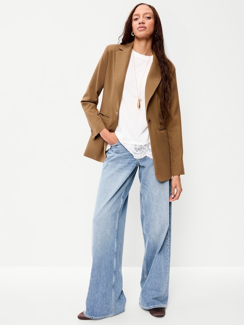 Longline Twill Double-Breasted Blazer