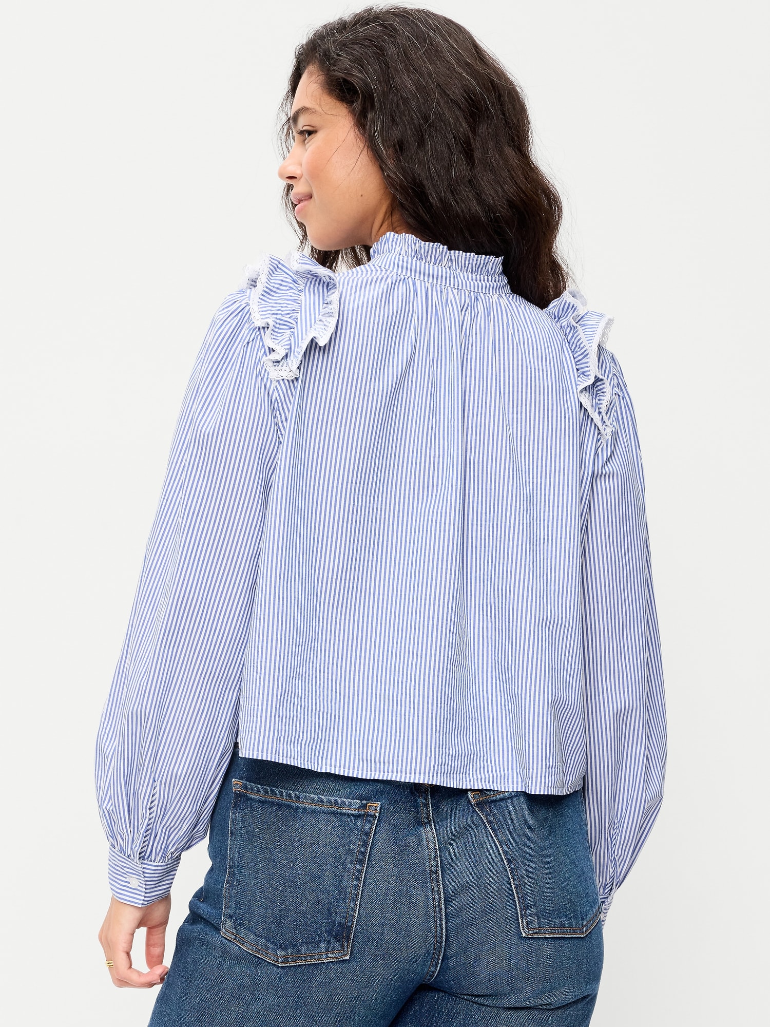 Ruffle Bib Button-Down Top