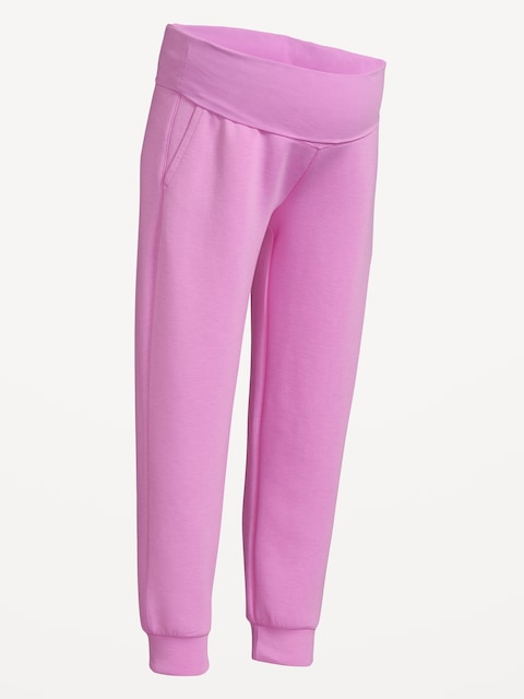 Maternity Bounce Fleece Rollover-Waist Jogger Sweatpants