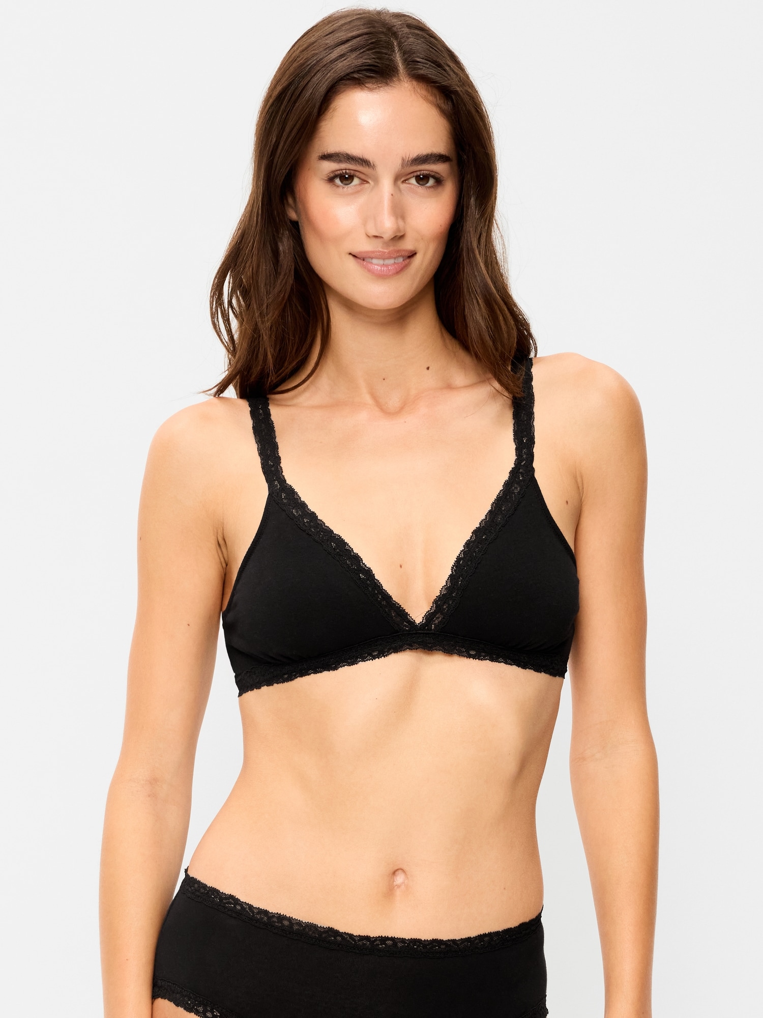 Lace-Trim Cotton Triangle Bralette