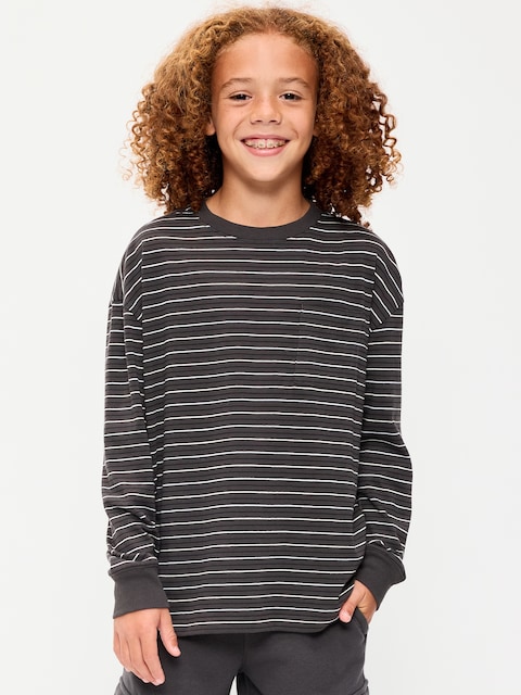 Oversized Long-Sleeve Striped Pocket T-Shirt for Boys