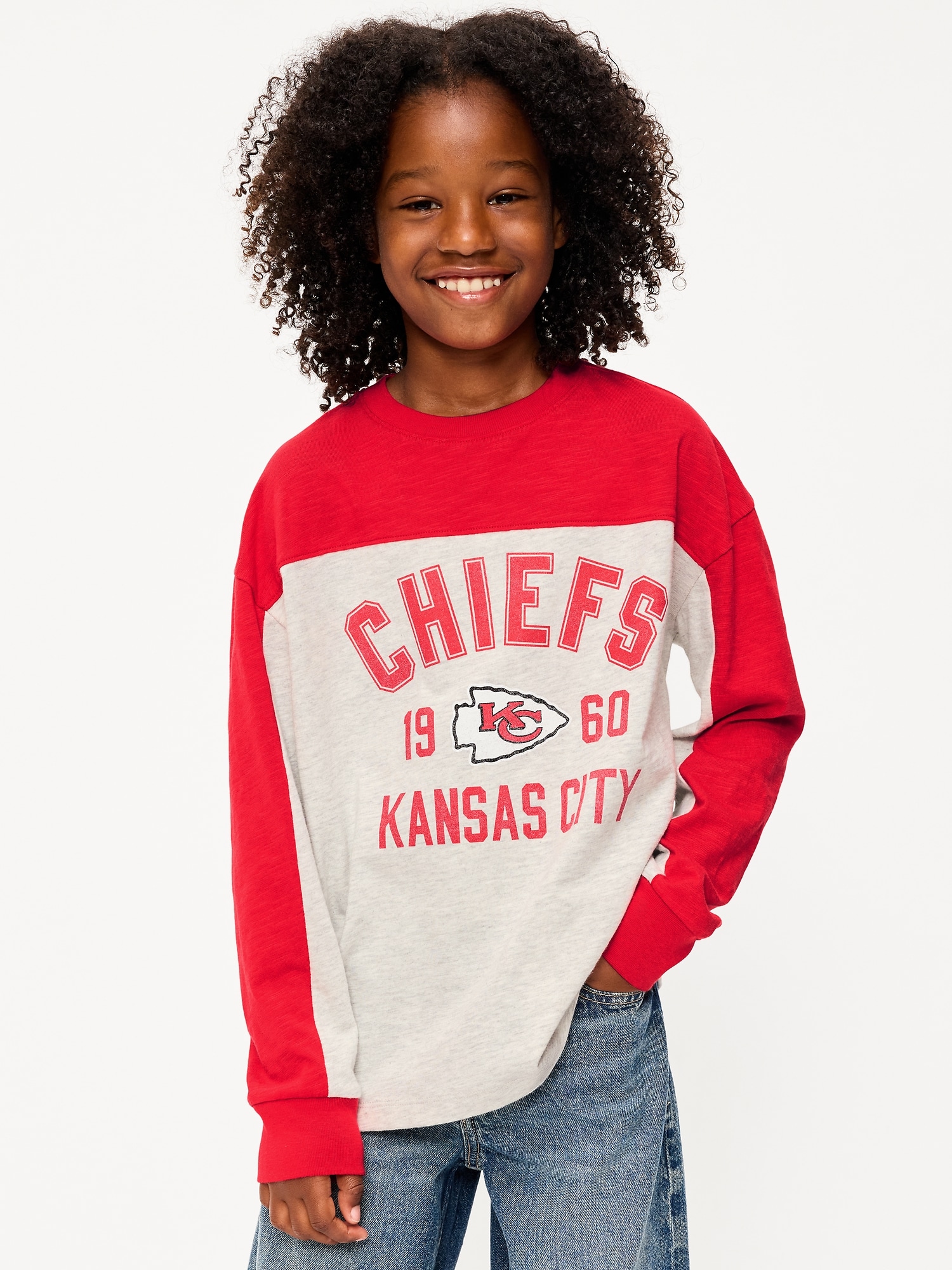 Kansas City Chiefs Long-Sleeve Oversized Graphic Football T-Shirt for Boys