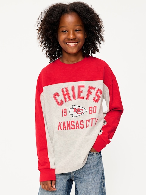 Kansas City Chiefs Long-Sleeve Oversized Graphic Football T-Shirt for Boys