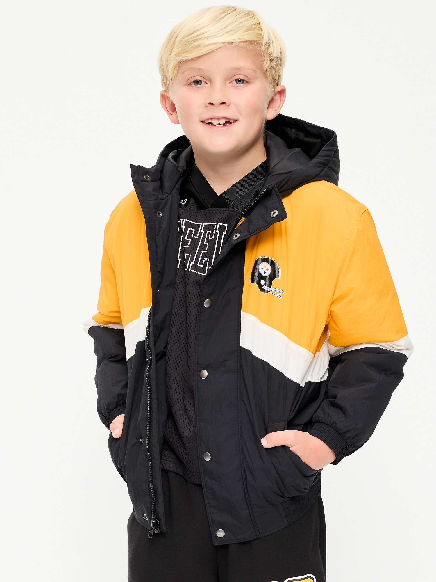 Pittsburgh Steelers Oversized Crinkled Hooded Jacket for Boys