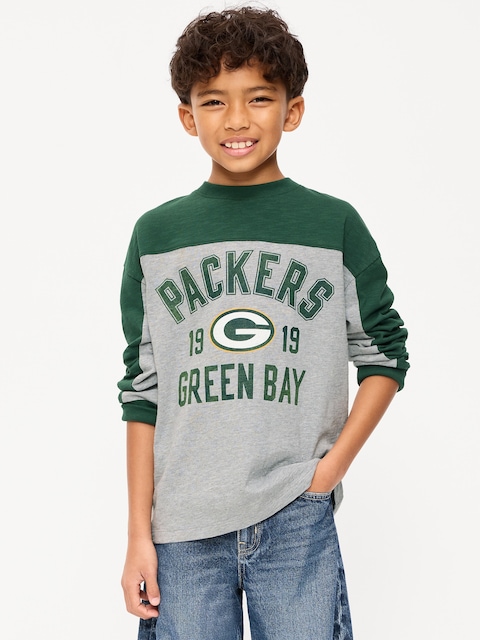 Green Bay Packers Long-Sleeve Oversized Graphic Football T-Shirt for Boys