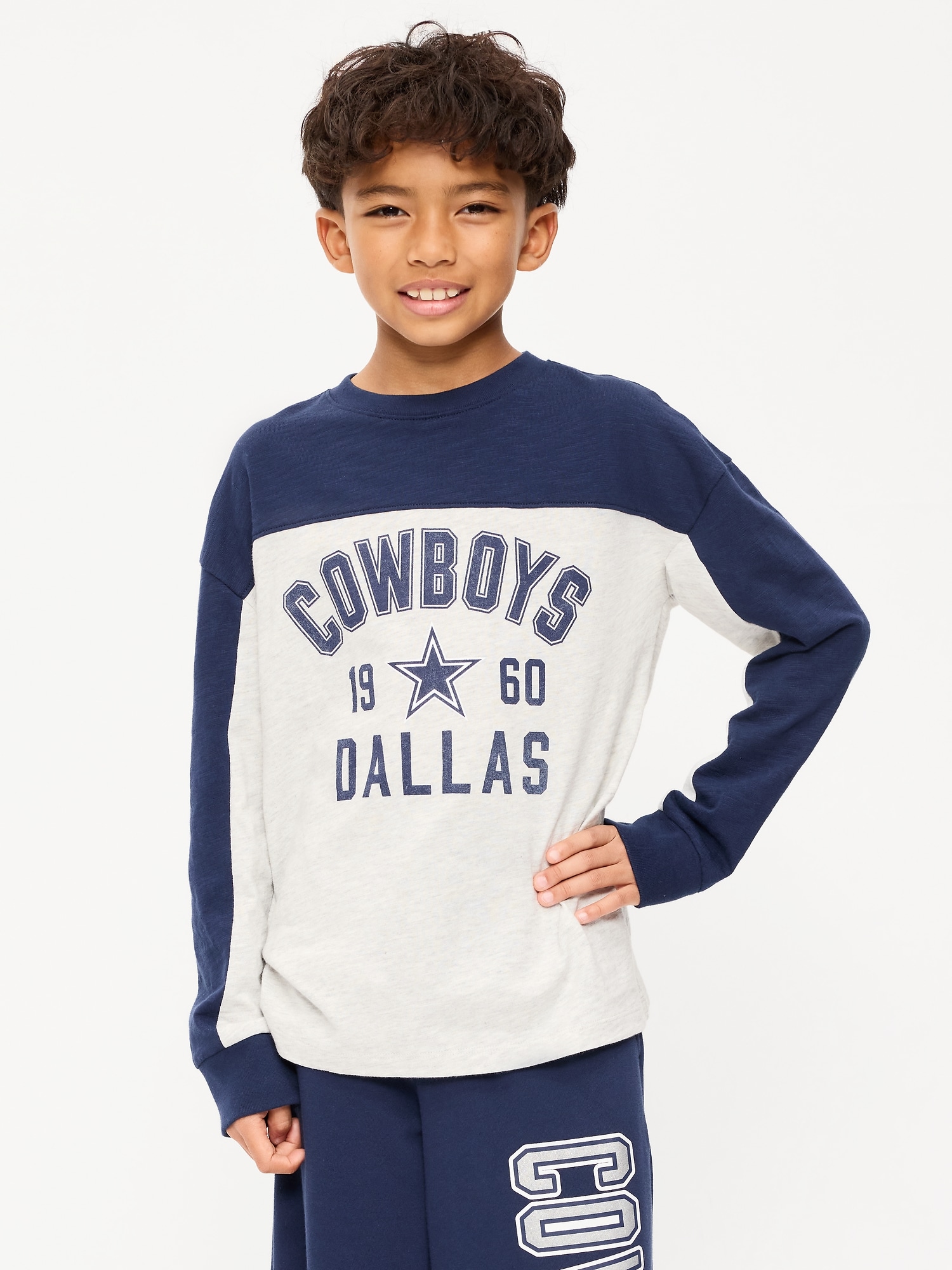 Dallas Cowboys Long-Sleeve Oversized Graphic Football T-Shirt for Boys