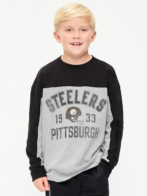 Pittsburgh Steelers Long-Sleeve Oversized Graphic Football T-Shirt for Boys