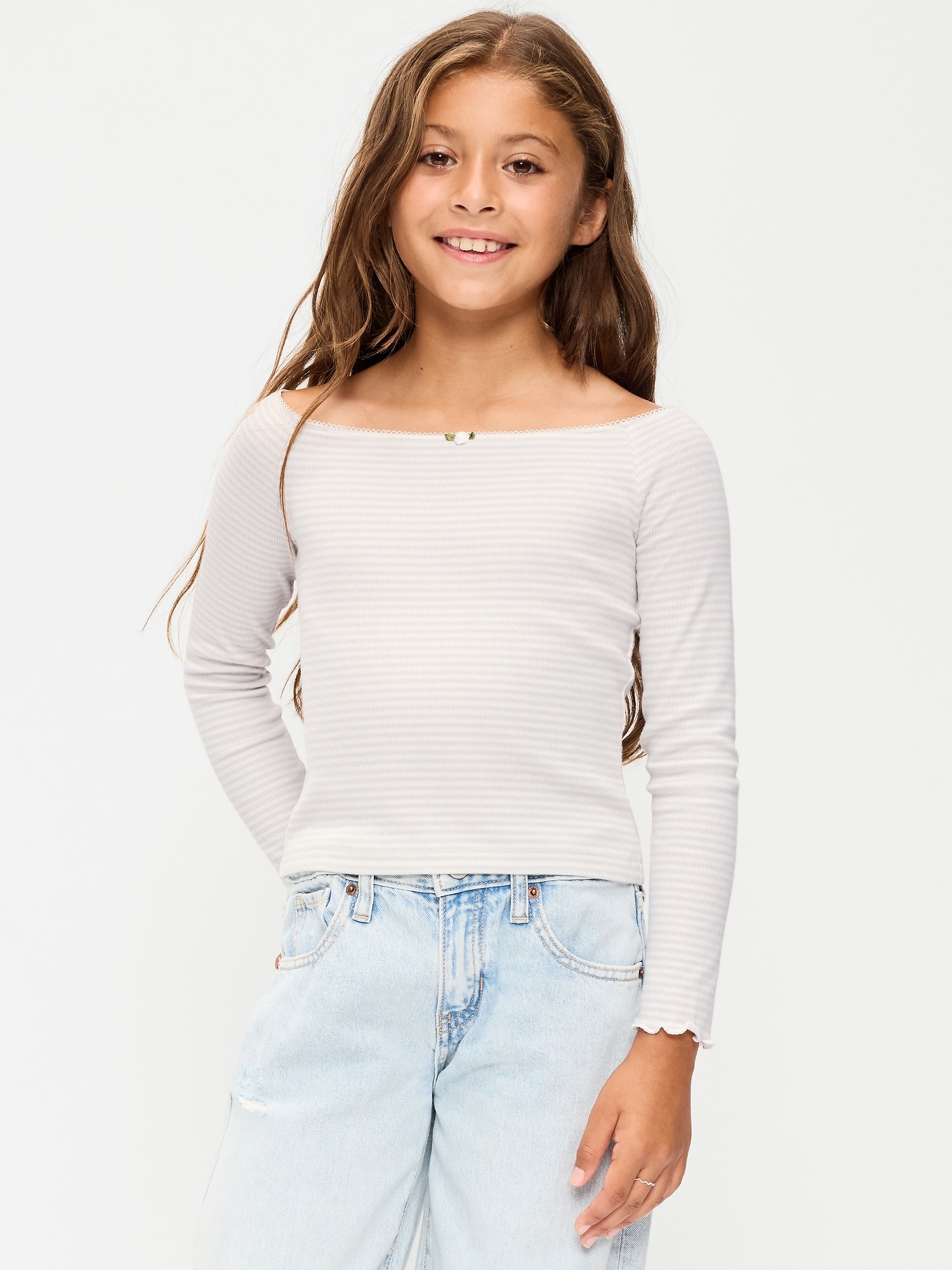 Топ Old Navy Fitted Off-Shoulder Ribbed Top для девочек, цвет: Серый