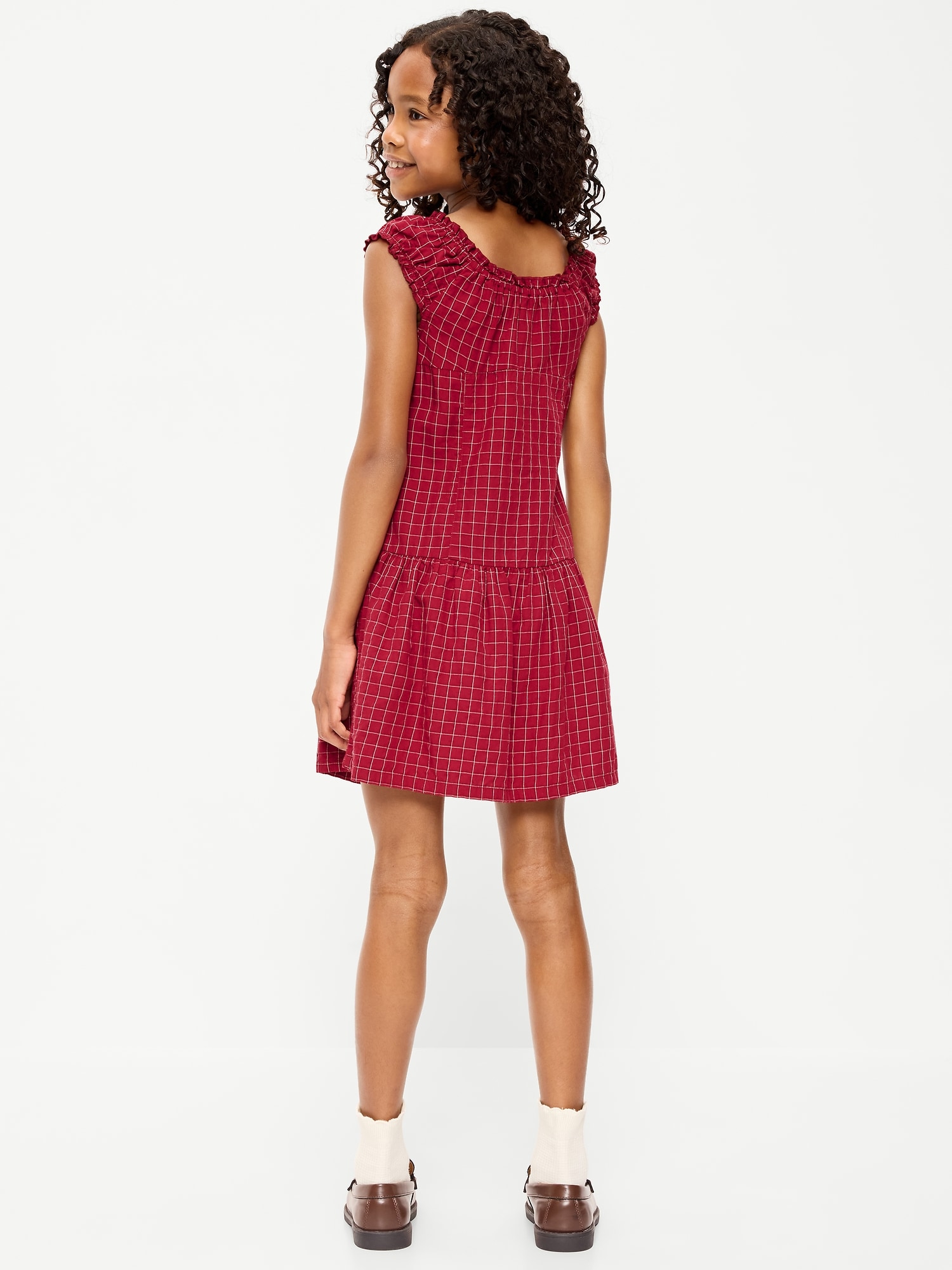 Short-Sleeve Fit and Flare Button-Front Dress for Girls
