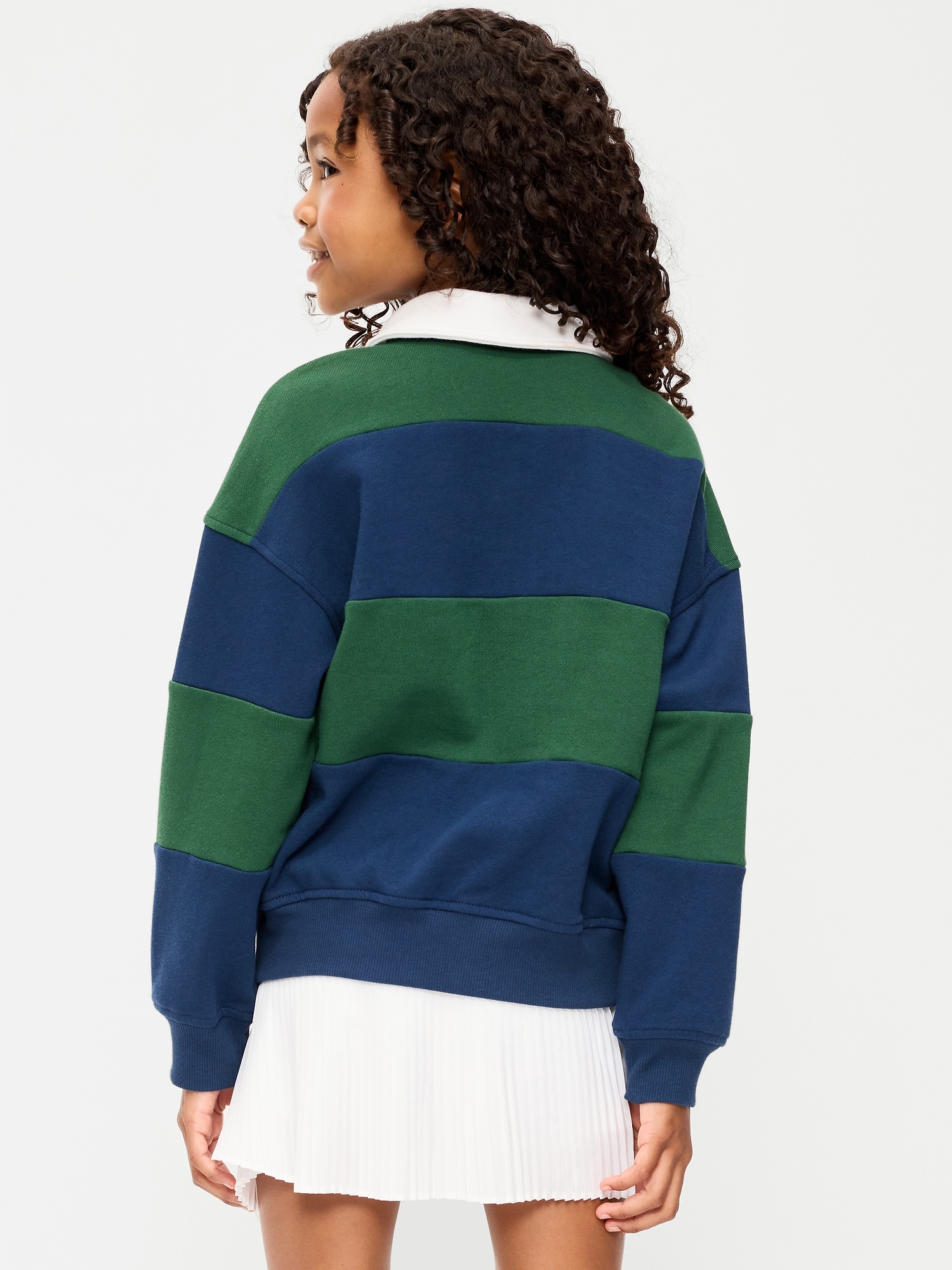 Oversized Long-Sleeve Collared Fleece Sweatshirt for Girls