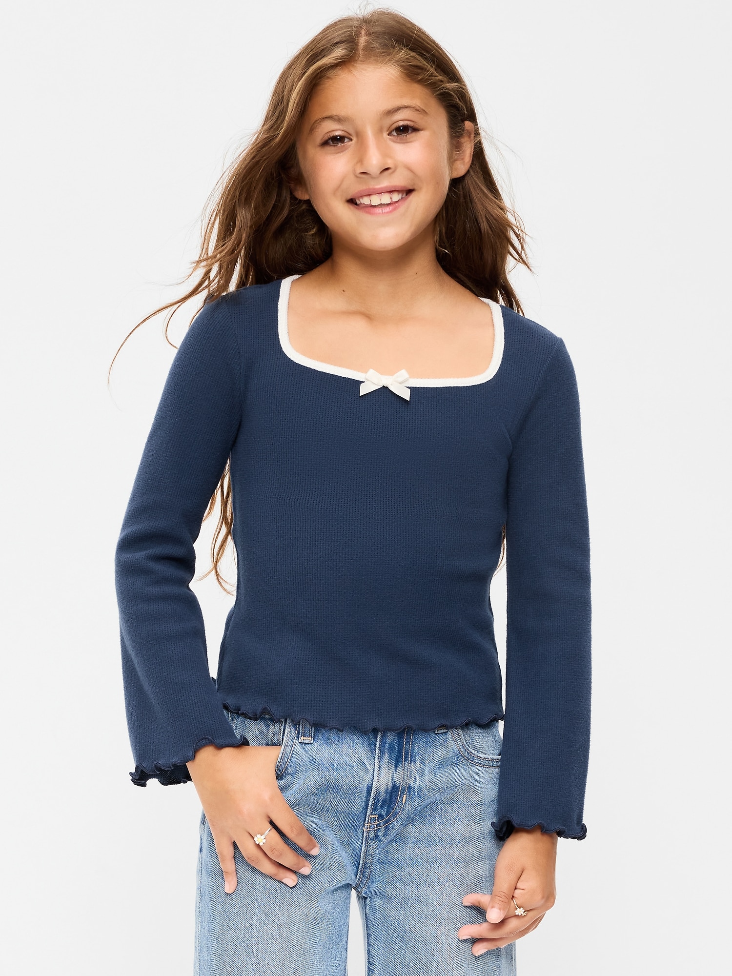 CozePlush Waffle Knit Square-Neck Top for Girls