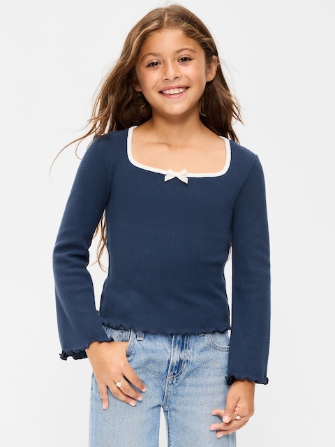 CozePlush Waffle Knit Square-Neck Top for Girls