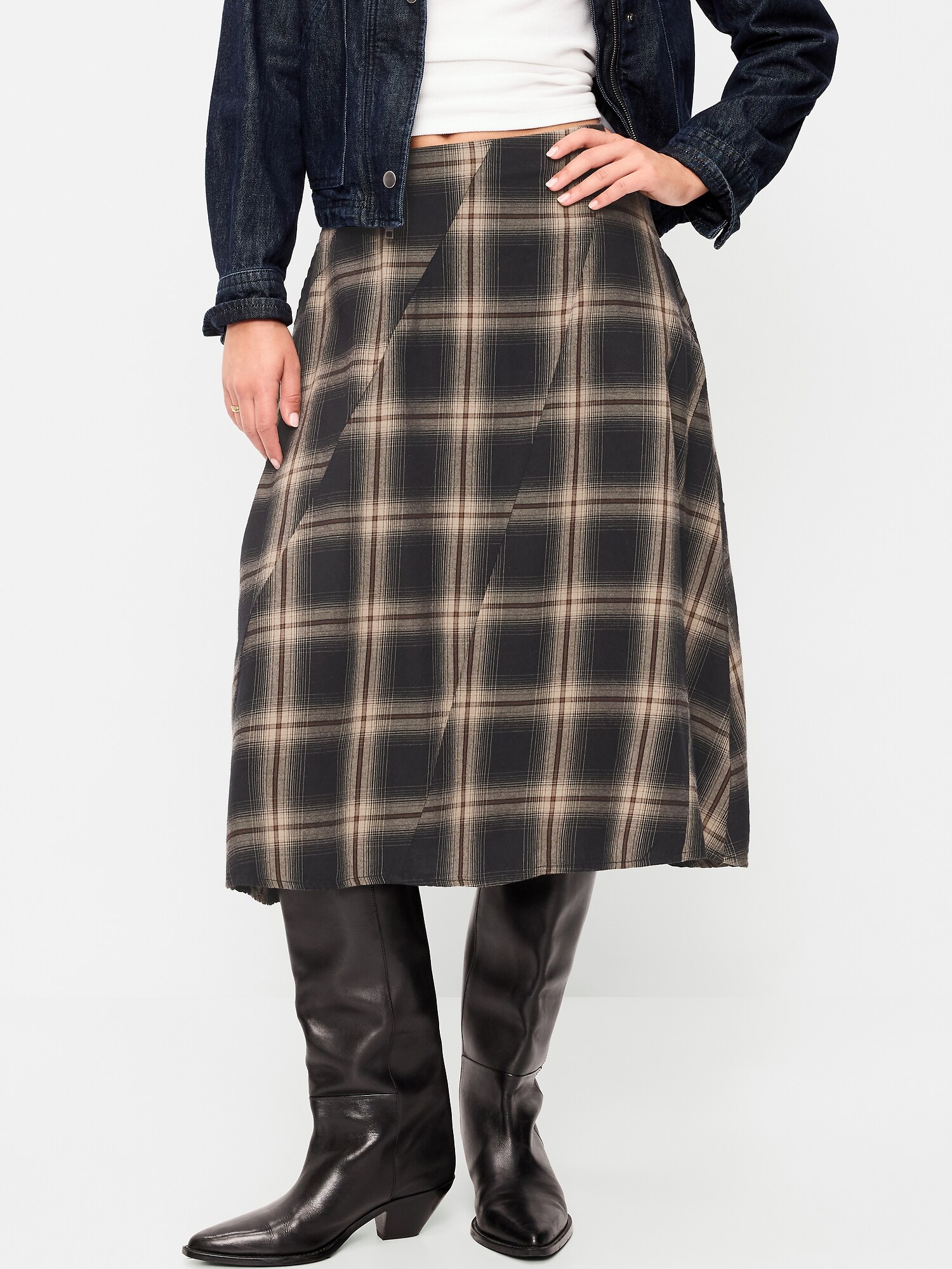 Женская юбка Old Navy Plaid Midi, цвет: Чёрный клетчатый — фото 2