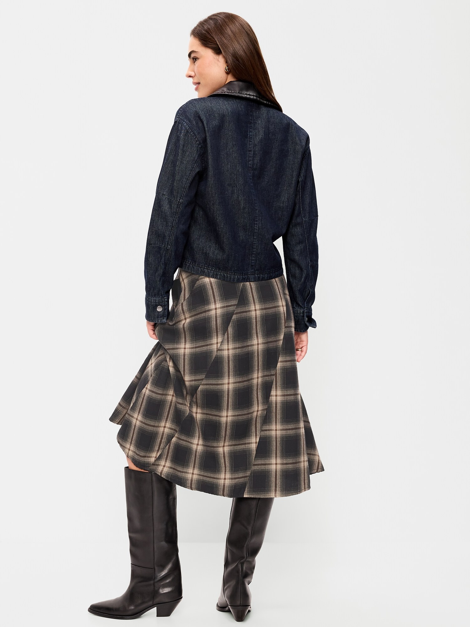 Женская юбка Old Navy Plaid Midi, цвет: Чёрный клетчатый — фото 3