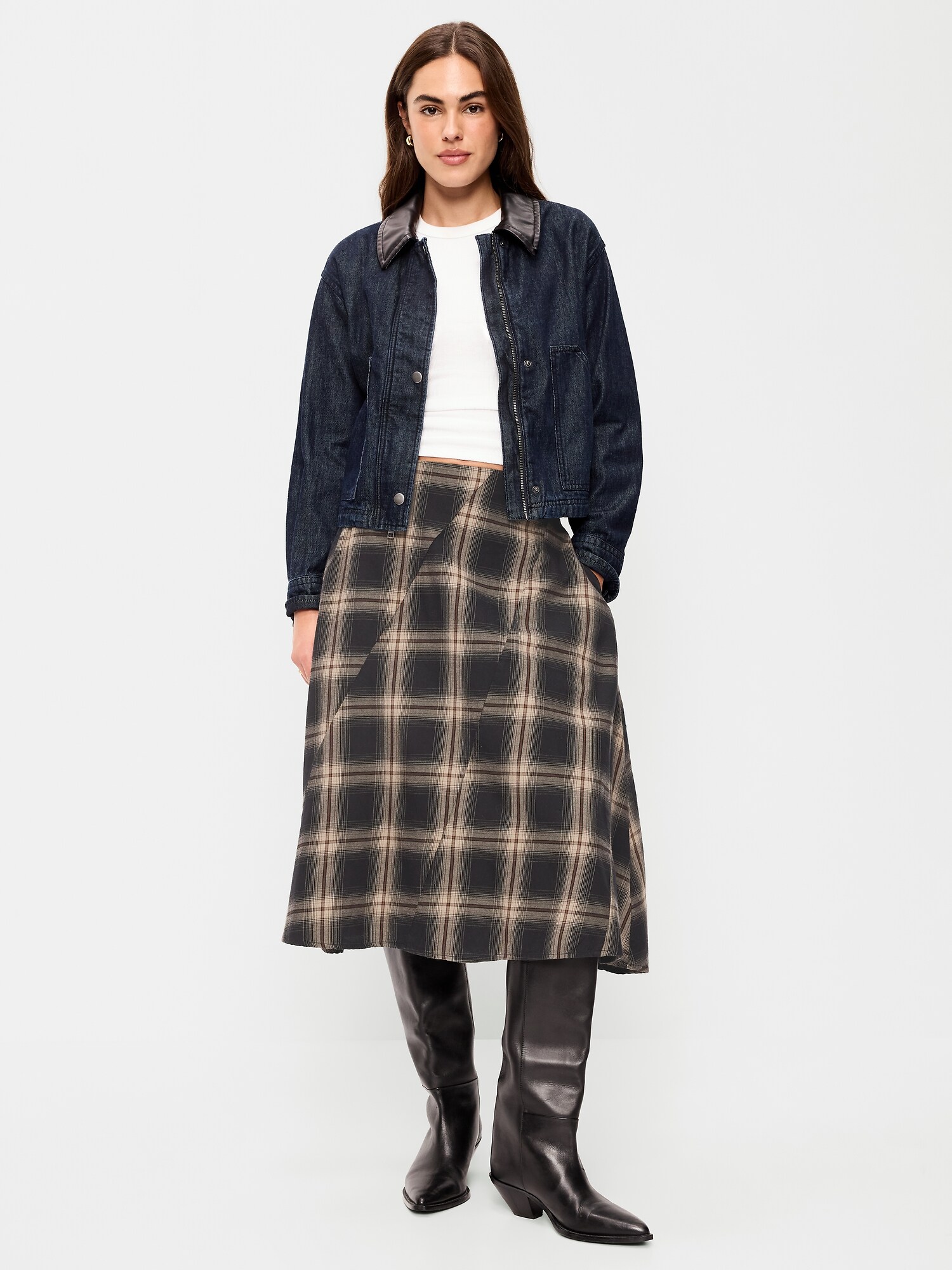 Женская юбка Old Navy Plaid Midi, цвет: Чёрный клетчатый