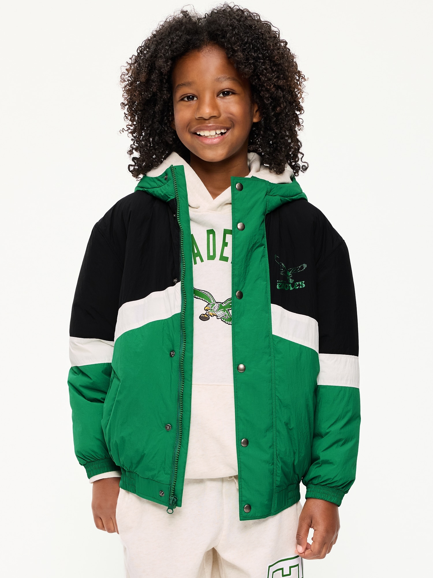 Philadelphia Eagles Oversized Crinkled Hooded Jacket for Boys