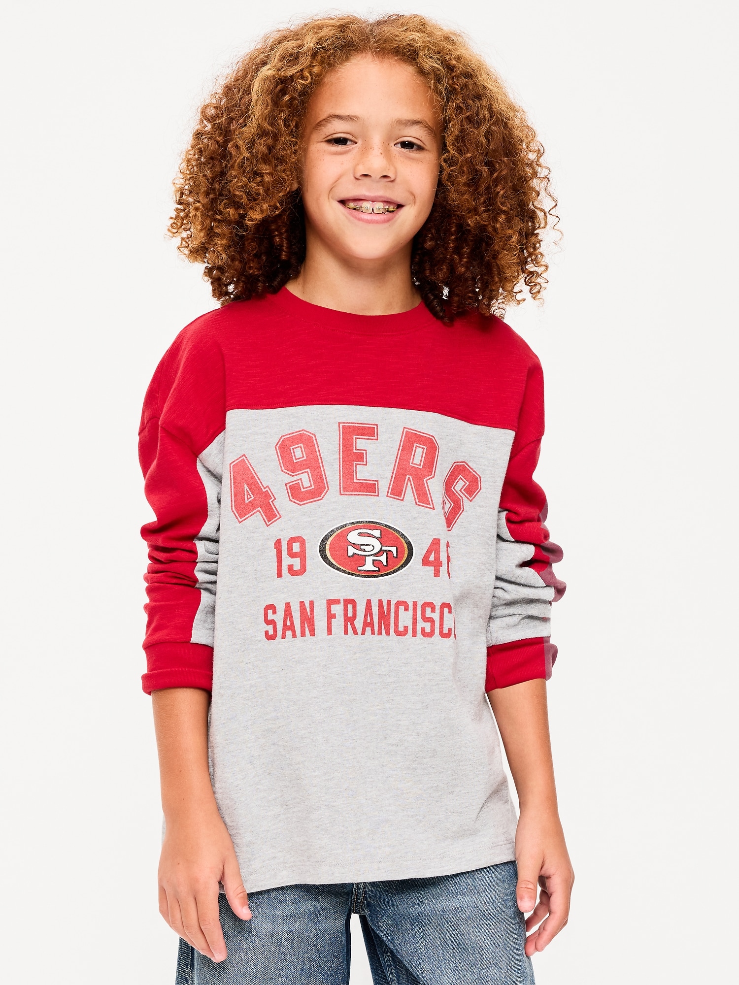 San Francisco 49ers Long-Sleeve Oversized Graphic Football T-Shirt for Boys