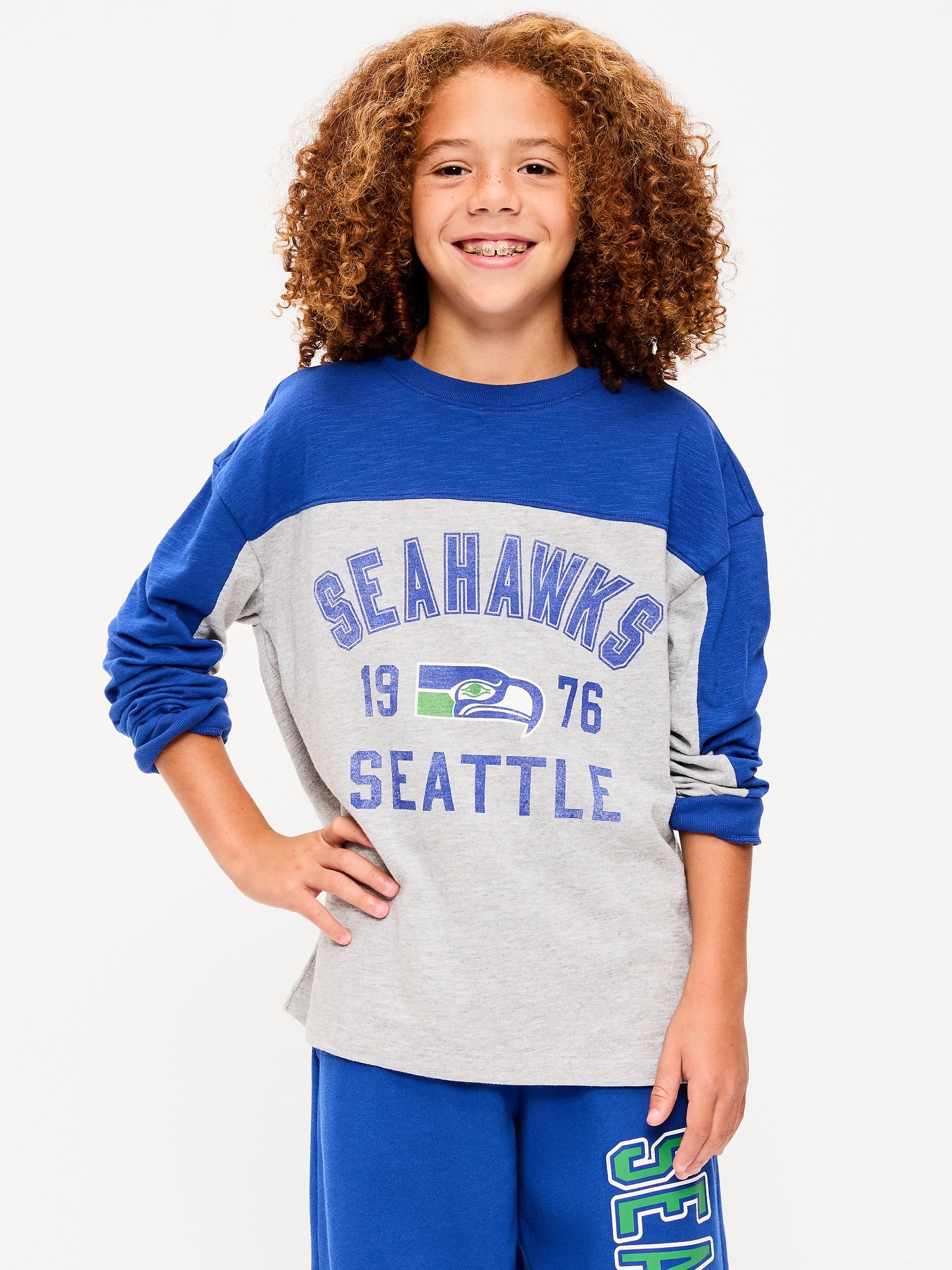 Seattle Seahawks Long-Sleeve Oversized Graphic Football T-Shirt for Boys