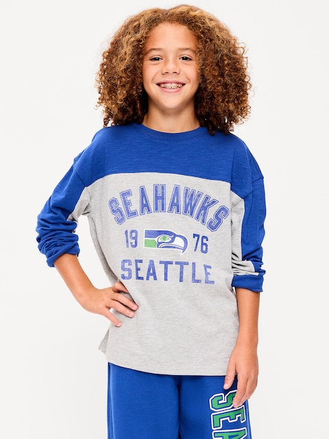 Seattle Seahawks Long-Sleeve Oversized Graphic Football T-Shirt for Boys