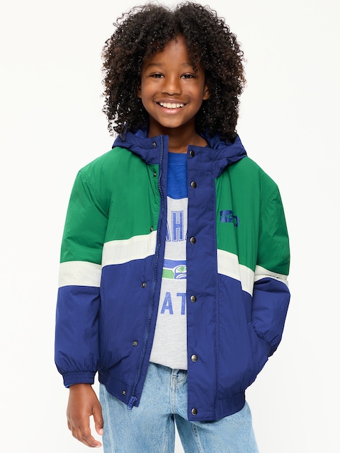 Seattle Seahawks Oversized Crinkled Hooded Jacket for Boys
