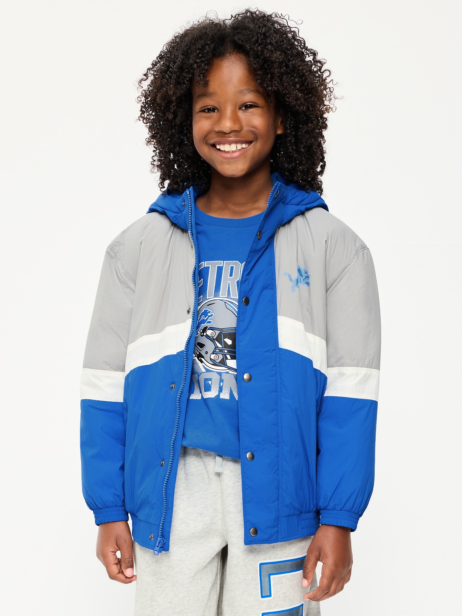 Detroit Lions Oversized Crinkled Hooded Jacket for Boys