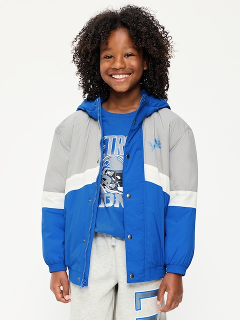 Detroit Lions Oversized Crinkled Hooded Jacket for Boys
