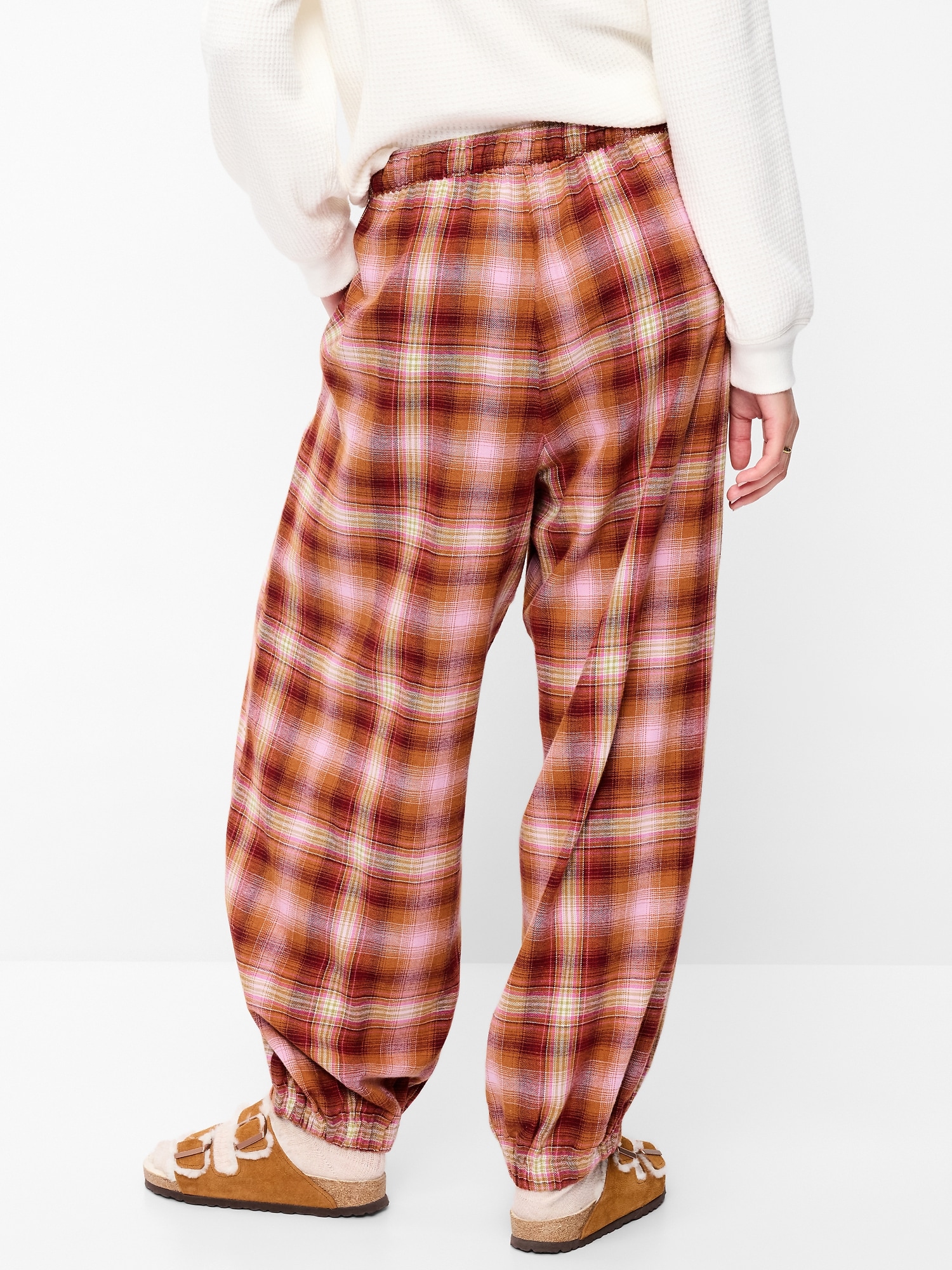 Cinched Flannel Balloon Pants