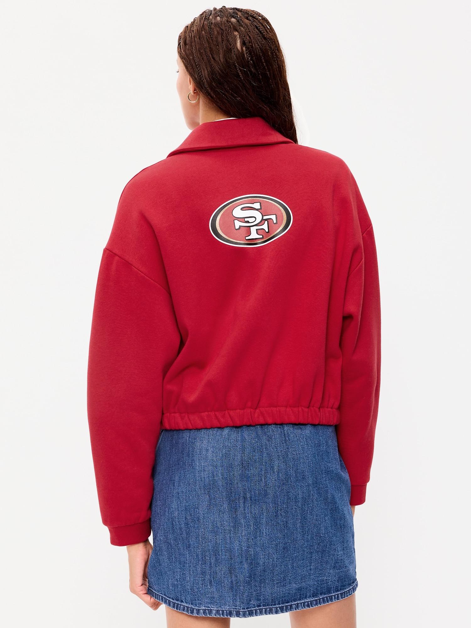 San Francisco 49ers Oversized Fleece Bomber Jacket for Women