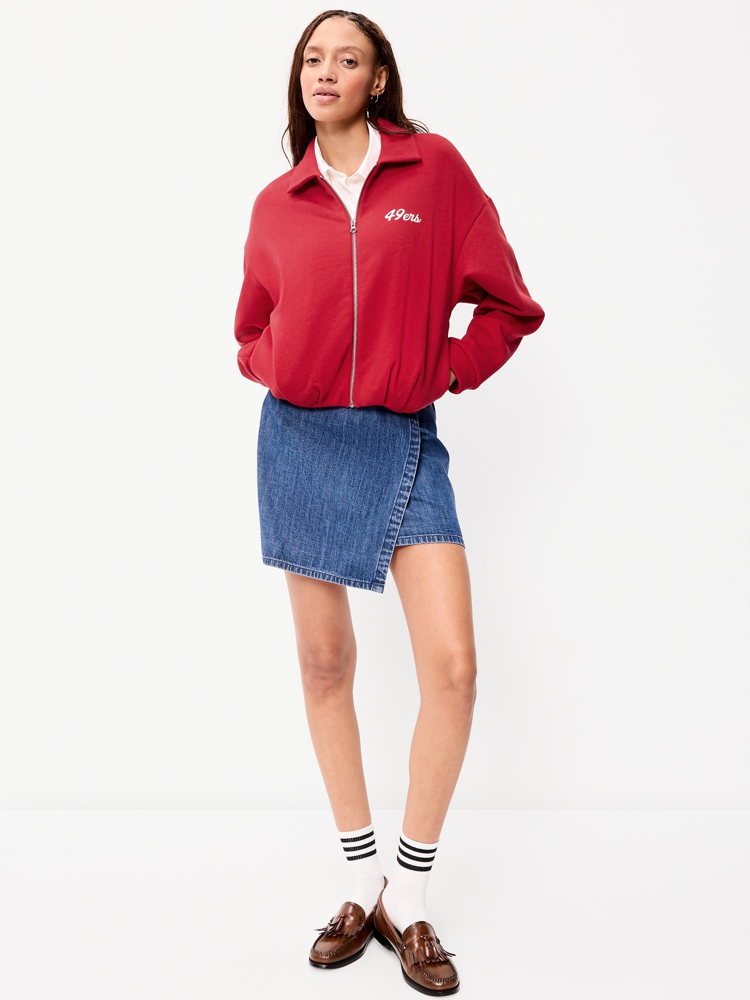 San Francisco 49ers Oversized Fleece Bomber Jacket for Women