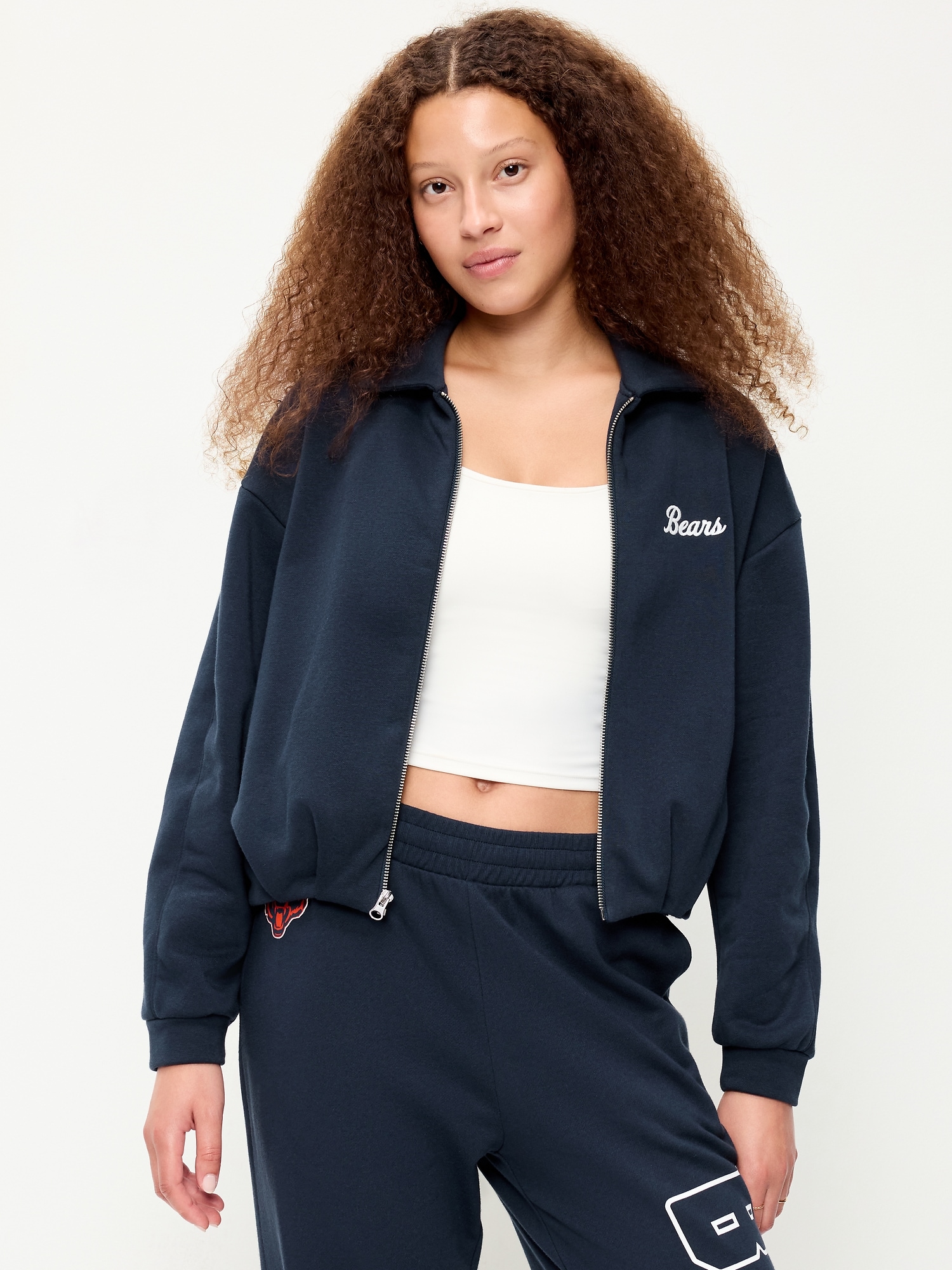 Chicago Bears Oversized Fleece Bomber Jacket for Women