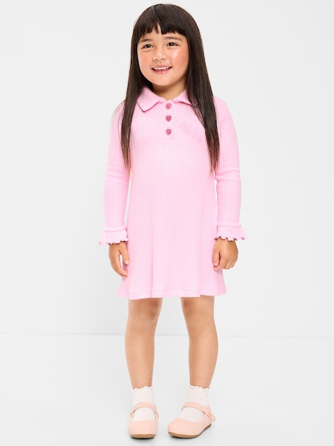 Long-Sleeve Ribbed Polo Dress for Toddler Girls
