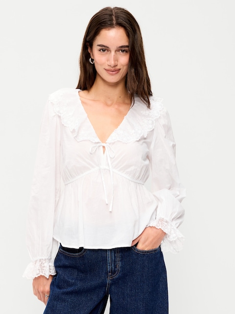 Long-Sleeve Ruffle Collar Peplum Top