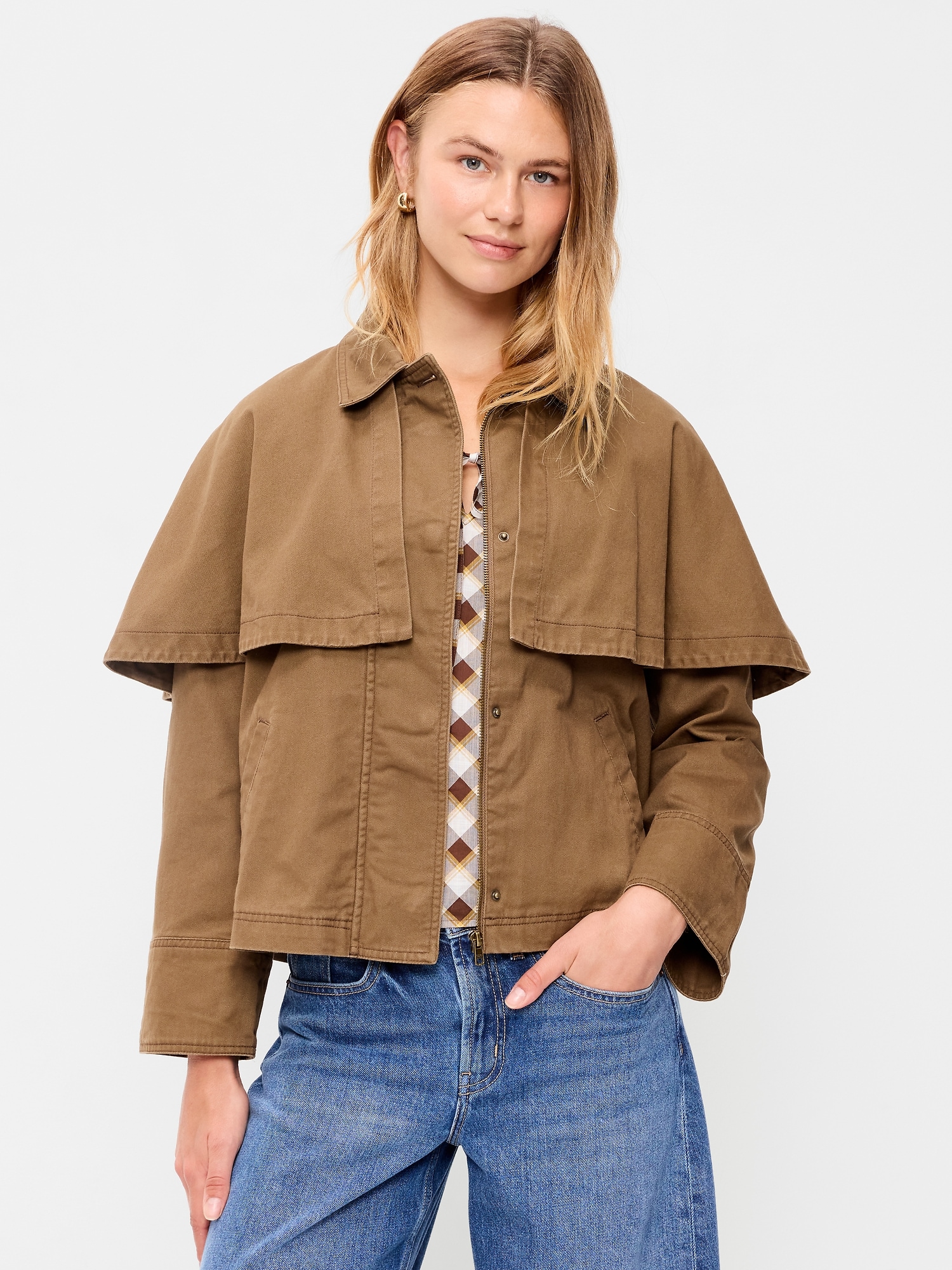 Женская куртка-накидка Old Navy из твила, цвет: Коричневый трюфельный — фото 3