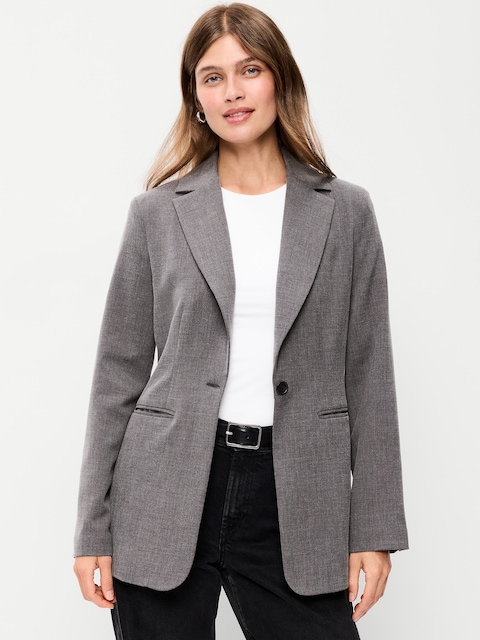 Longline Twill Double-Breasted Blazer