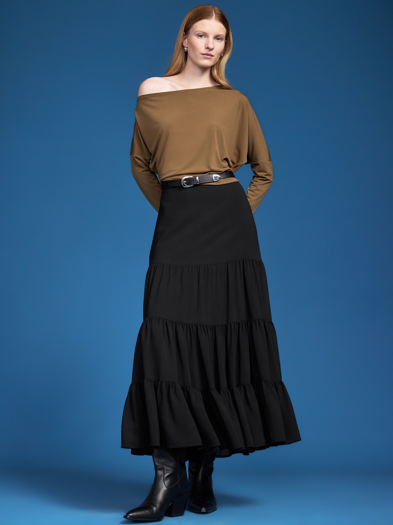 Женская многоярусная юбка макси Old Navy x Altuzarra расклёшенная, цвет: Чёрный — фото 2