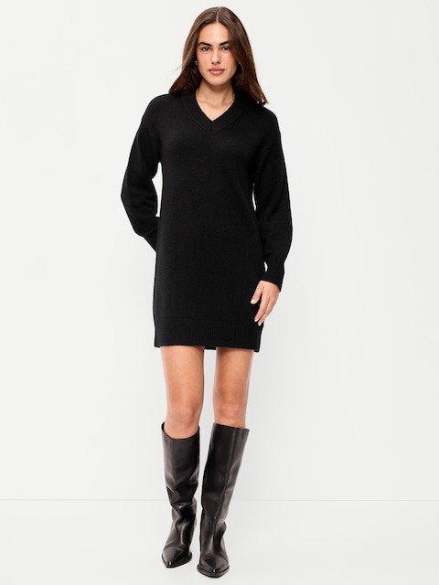 SoSoft Long-Sleeve V-Neck Mini Sweater Dress