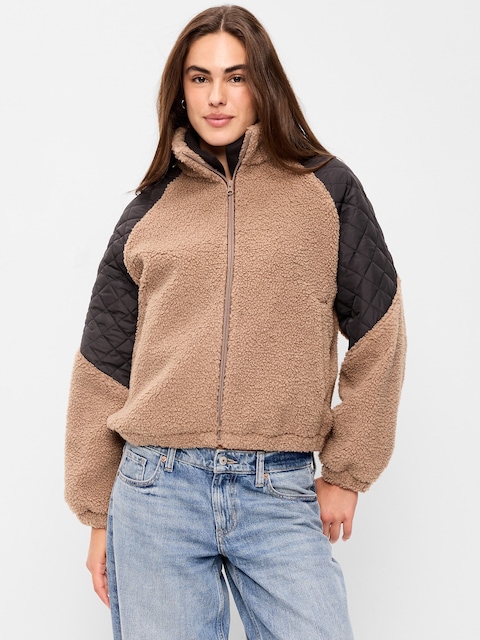 Loose Sherpa Mixed-Media Pullover