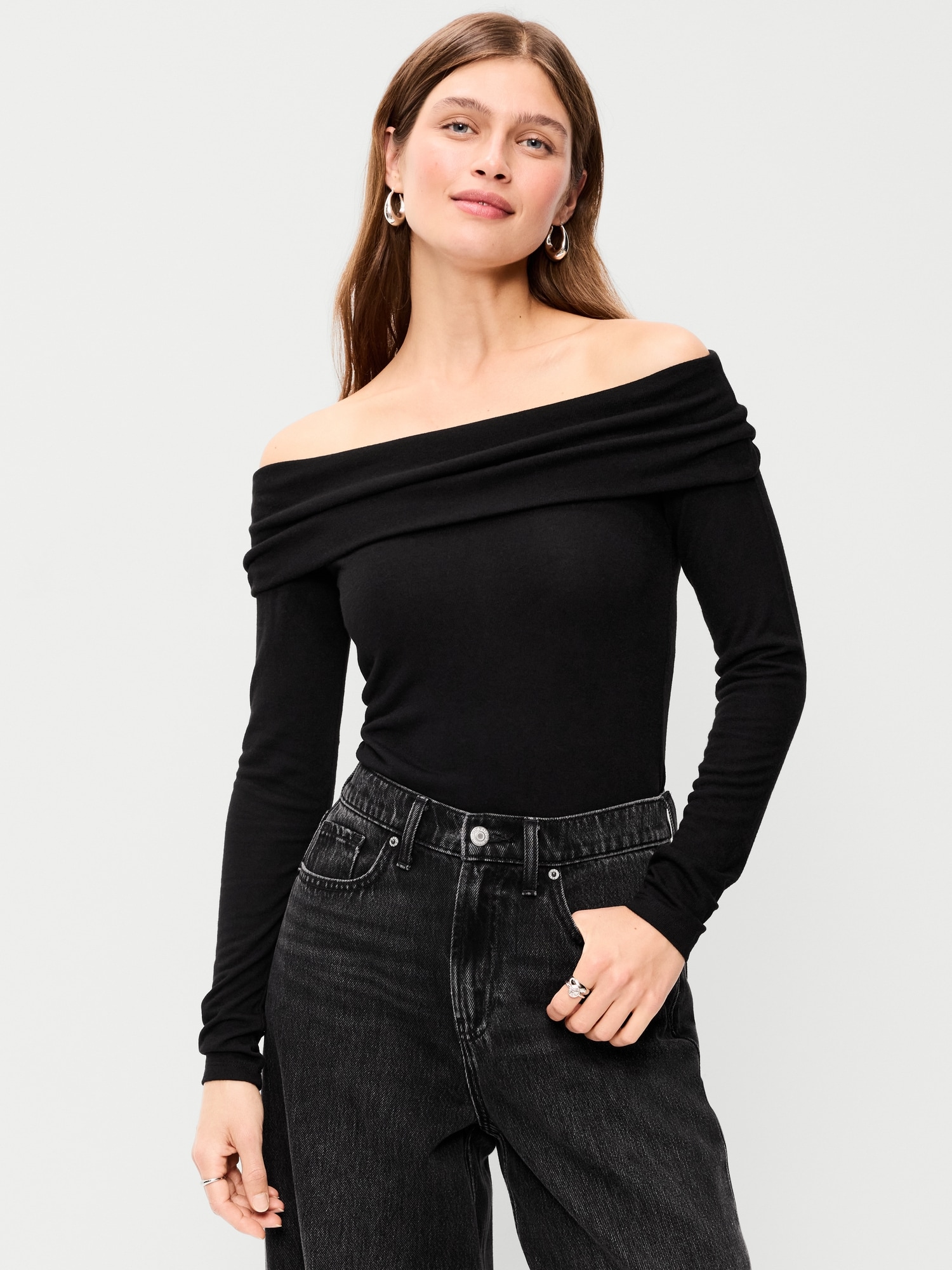 Off-The-Shoulder Long-Sleeve Fitted Top