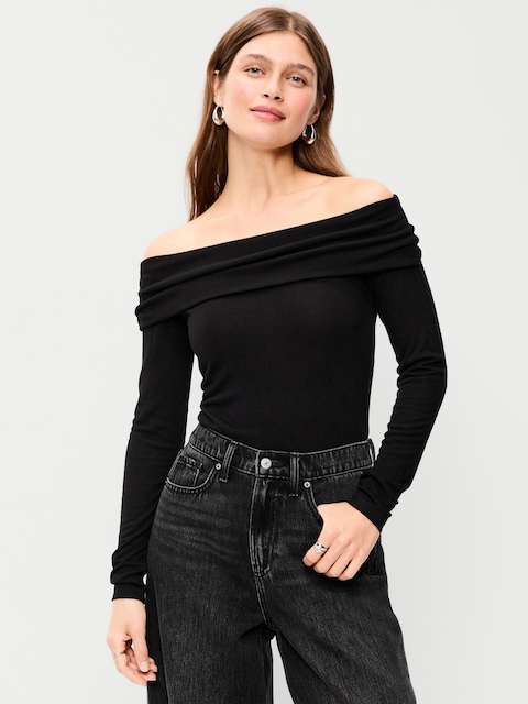 Off-The-Shoulder Long-Sleeve Fitted Top
