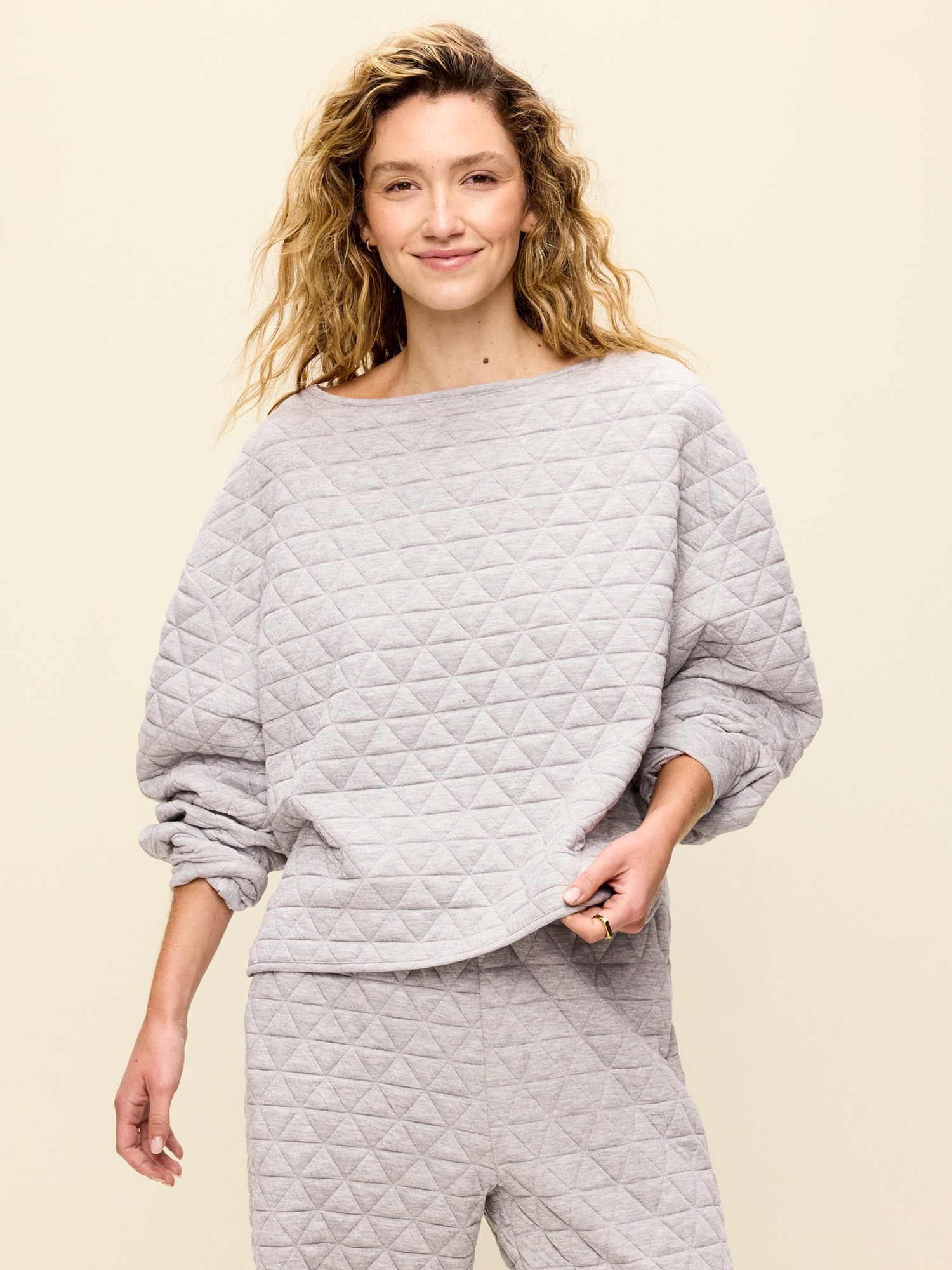Quilted Bounce Fleece Boatneck Sweatshirt